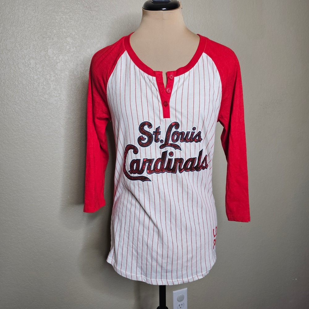 NWT Victoria's Secret PINK‎ St. Louis Cardinals Henley Baseball Tee Red White M